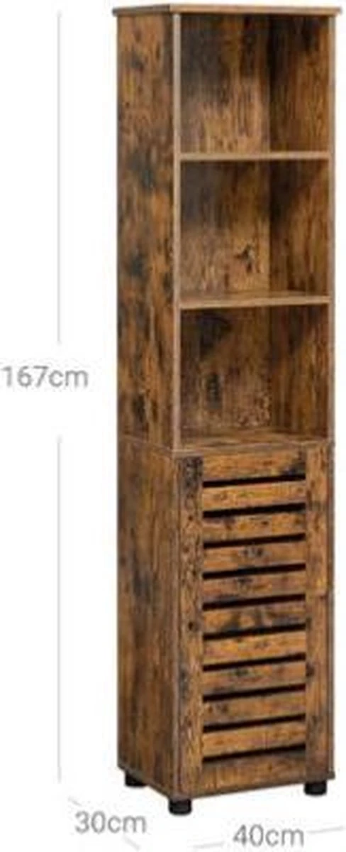 Segenn's Badkamerkast - Badkamerkasten Hoog - Opbergkast - Staande Kast - Industrieel - 3 Open Planken - 40 X 30 X 167 Cm - Rustiek Bruin 4 Segenn's Badkamerkast - Badkamerkasten Hoog - Opbergkast - Staande Kast - Industrieel - 3 Open Planken - 40 X 30 X 167 Cm - Rustiek Bruin - Afbeelding 2