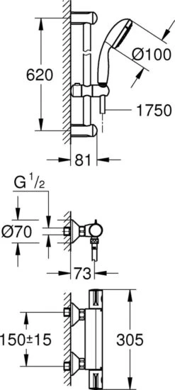 Wesseling & Bos Eva Doucheset – Douchemengkraan Met Thermostaat-glijstang 60 Cm - Mat Zwart - Compleet Met Alle Montagemateriaal -Badkamer Producten Winkel 539x1200 1