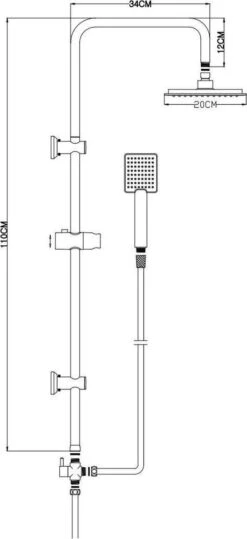 Relaxwonen - Regendouche Set Zwart Met Handdouche - Extra Stevig -Badkamer Producten Winkel 550x1200
