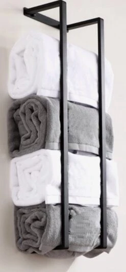 Handdoekrek - 70 Cm - RVS - Handdoekhouder BaderiQ Paris Large - MODEL 2023 - Schroeven Of Plakken - Handdoekenhouders - Handdoekhaak - Handdoek Organizer - Rvs Mat Zwart Poedercoating - Large H70xB20xD14 - Ook Beschikbaar In 40 Cm -Badkamer Producten Winkel 556x1200 2