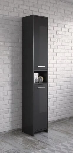 Badplaats Badkamerkast Nemo 32 Cm X 29 Cm X 167 Cm - Zwart Hoogglans - Staande Kolomkast Met Twee Deuren -Badkamer Producten Winkel 579x1200 3