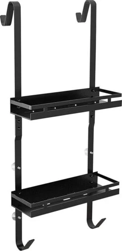Bonoff Doucherek Zwart – 2 Laags - Doucherek Zonder Boren - Zwart – Doucherek Hangend - Badkamerrek –RVS – Badkamer Accessoires – Stijlvol