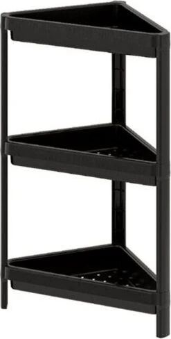 Sev Plastic - 3 Laags Hoek Opbergrek - Staand Rek 3 Etages Voor Badkamer - Corner Keukenrek - Badkamerrek - Kunststof Hoekrek - Zwart