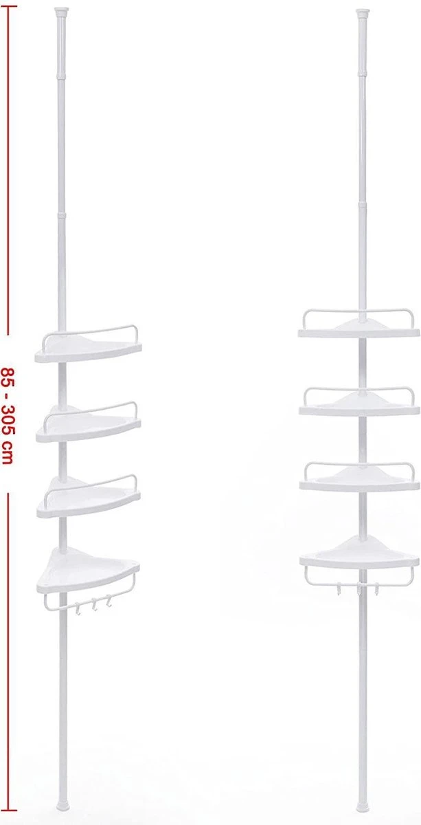 Merkloos Telescopisch Douche Rek Met 4 Lagen - Verstelbaar Bad / Douche Hoekrek Opbergrek - Uitschuifbaar Van 85-305 Cm - Wit 6 Merkloos Telescopisch Douche Rek Met 4 Lagen - Verstelbaar Bad / Douche Hoekrek Opbergrek - Uitschuifbaar Van 85-305 Cm - Wit - Afbeelding 4