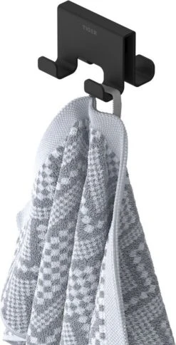 Tiger Caddy - Handdoekhaak Voor Douchecabine - Glaspaneel Dikte 6-8 Mm - 3,5 X 7 X 5 Cm - Dubbel - Zwart -Badkamer Producten Winkel 613x1200