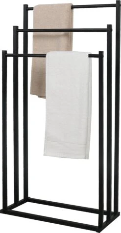 MIRI Handdoekrek – Handdoekhouder – Vrijstaand – Zwart – Staand – Metaal – 3 Rails – Zonder Boren – Badkamer / Keuken -Badkamer Producten Winkel 622x1200 1