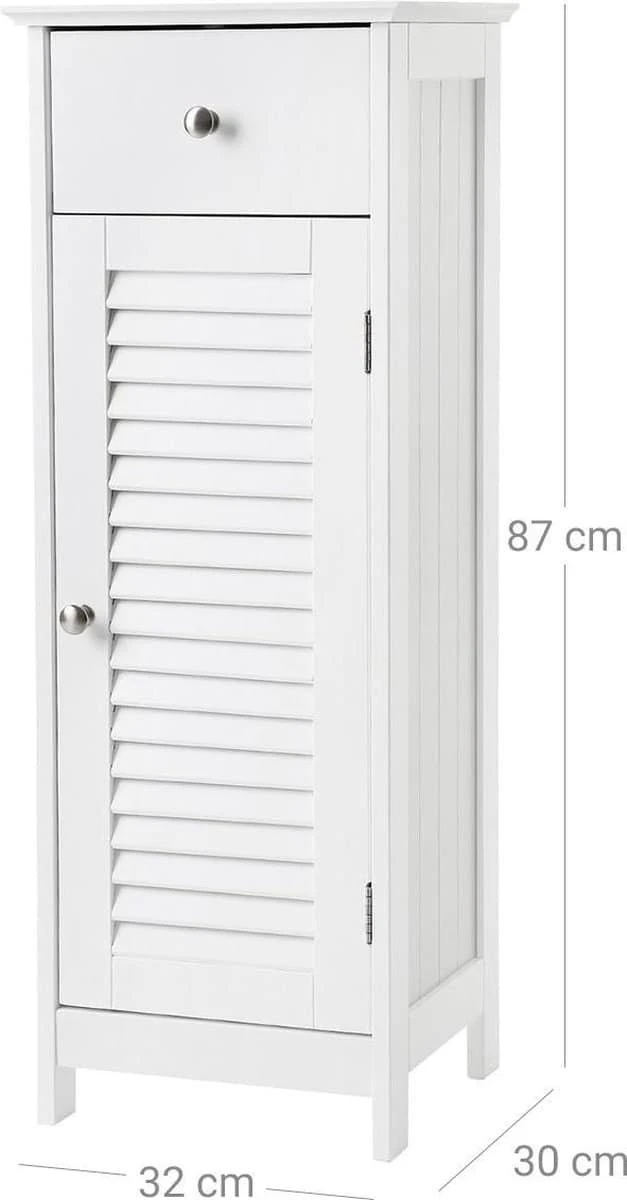 Songmics Badkamermeubel, Badkamermeubel, Zijkast, Nachtkastje Met Lade En Lamellaire Deur, Badkamer, Gang, Slaapkamer, 32 X 87 X 30 Cm, Wit BBC43WT 4 Songmics Badkamermeubel, Badkamermeubel, Zijkast, Nachtkastje Met Lade En Lamellaire Deur, Badkamer, Gang, Slaapkamer, 32 X 87 X 30 Cm, Wit BBC43WT - Afbeelding 2