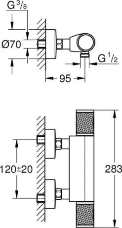 GROHE Precision Feel Thermostatische Douchekraan - EcoJoy - CoolTouch - Incl. Koppelingen - Chroom -Badkamer Producten Winkel 645x1200 1