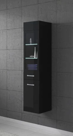 Badplaats Badkamerkast Rio 30 X 30 X 131 Cm - Zwart Hoogglans - Hangende Kolomkast Met 2 Deuren -Badkamer Producten Winkel 650x1200 2