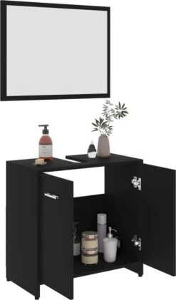 Decoways - Badkamermeubelset Spaanplaat Zwart -Badkamer Producten Winkel 704x1200