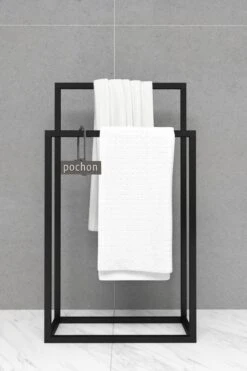 Pochon Home - Handdoekrek Metaal - Mat Zwart - Vrijstaand - Metaal - Handdoekhouder - 2 Rails -Badkamer Producten Winkel 800x1200 22