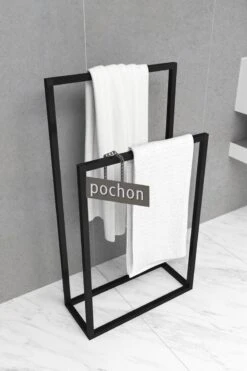 Pochon Home - Handdoekrek Metaal - Mat Zwart - Vrijstaand - Metaal - Handdoekhouder - 2 Rails -Badkamer Producten Winkel 800x1200 23