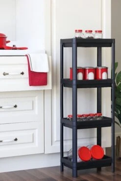 Merkloos Badkamerrek - 4 Etages - Keukenrek - Opbergrek - Staand Badkamerrek - Zwart - 100x36x23 CM -Badkamer Producten Winkel 800x1200 9