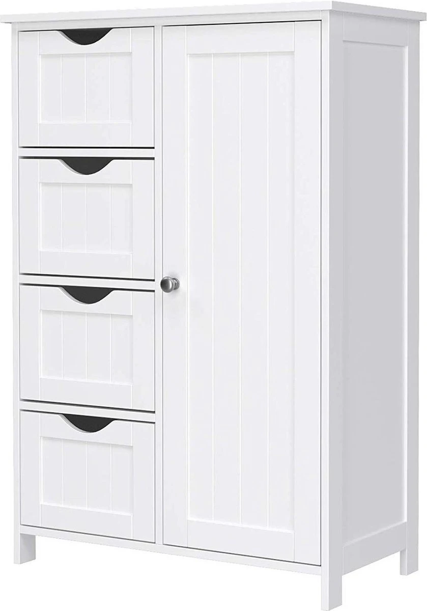 Badkamer Kolom Kast Met 4 Lades En Kastje - Verstelbaar Binnenin - 55x30x81cm - MDF - Wit 3 Badkamer Kolom Kast Met 4 Lades En Kastje - Verstelbaar Binnenin - 55x30x81cm - MDF - Wit