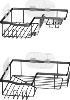 STRICX Doucherekhoek 2 Laags Zwart - Zonder Boren - Zelfklevend Doucherek - Doucherek - Doucherek Voor Badkamer/ Keuken - Doucherek Met Plakstrip - Keukenrek Met Plakstrip - Badrek Douche – Doucherek Hoekvorm - Badkamerrek Douchemandje -Badkamer Producten Winkel 839x1200 3