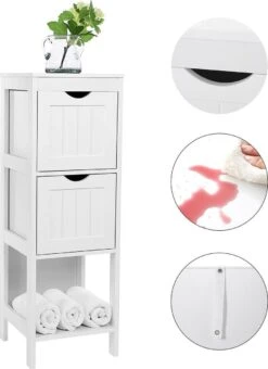 Staand Houten Badkamerkastje Met 2 Te Benutten Schuiflades - Vrijstaand Kastje Voor Badkamer Met Twee Lades - 30x30x89cm - Wit -Badkamer Producten Winkel 873x1200 1