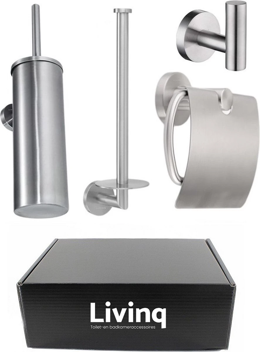 Toiletaccessoireset RVS 4-delig - Luxe Toilet Set - Toiletborstel Met Houder - Toiletrolhouder Met Klep - Reserverolhouder - Handdoekhaak - Zilver - Toiletset 8 Toiletaccessoireset RVS 4-delig - Luxe Toilet Set - Toiletborstel Met Houder - Toiletrolhouder Met Klep - Reserverolhouder - Handdoekhaak - Zilver - Toiletset - Afbeelding 6