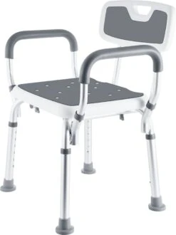 BY JRM Douchestoel En Douchekruk Met Afneembare Rugleuning En Armleuning – 30 Dagen Uitproberen - Anti Slip – Verstelbare Hoogte - Douchekrukje - Grijs