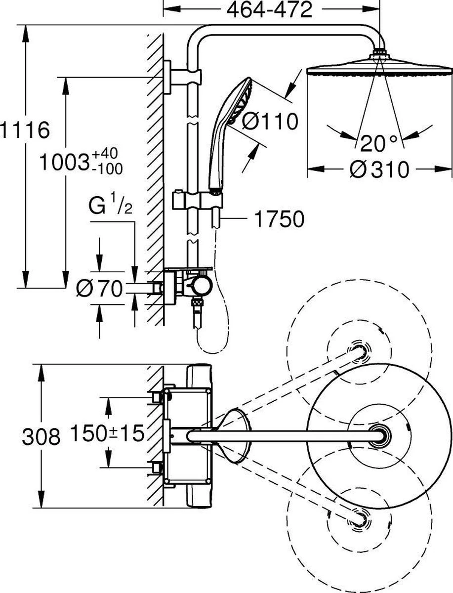GROHE QuickFix Vitalio Joy 310 Regendouche - CoolTouch - Met Planchet - ø 31 Cm - Chroom 4 GROHE QuickFix Vitalio Joy 310 Regendouche - CoolTouch - Met Planchet - ø 31 Cm - Chroom - Afbeelding 2