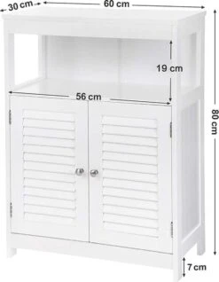 Songmics Badkamerkast Van Hout, Badkamerorganizer, Badkamerrek, Vrijstaand Met 2 Lamellendeuren, Wit, BBC40WT -Badkamer Producten Winkel 932x1200