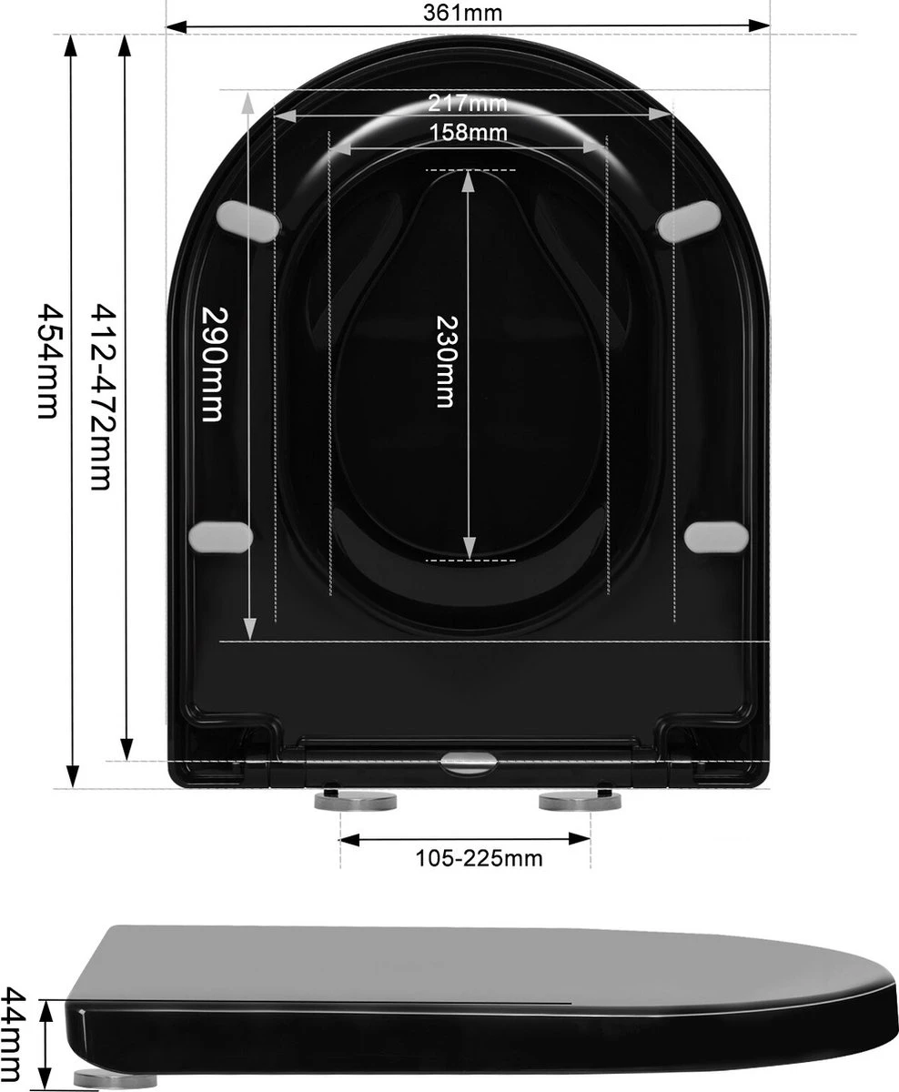 Kamyra® Antibacteriële Toiletbril Met Verkleiner & Softclose - Voor Volwassenen/Kinderen - Toiletbrillen, WC Bril, Brillen, Toiletzitting - D-Vorm - 45.4x36.1 Cm - Zwart 4 Kamyra® Antibacteriële Toiletbril Met Verkleiner & Softclose - Voor Volwassenen/Kinderen - Toiletbrillen, WC Bril, Brillen, Toiletzitting - D-Vorm - 45.4x36.1 Cm - Zwart - Afbeelding 2