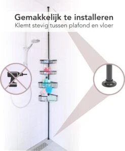 Ogoods Telescopisch Doucherek Inclusief 4 Manden - Zwart - Badkamerrek - Zonder Boren - In Hoogte Verstelbaar - Opbergsysteem -Badkamer Producten Winkel 996x1200 7